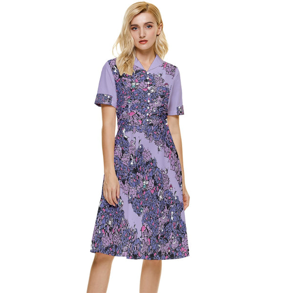 Owls Floral Button Top Knee Length Dress