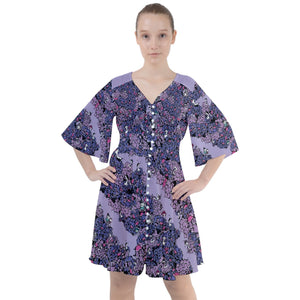 Owls Floral Boho Button Up Dress