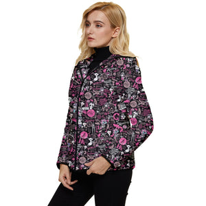 Hong Kong Pattern Women's Hooded Quilted Jacket (Black)