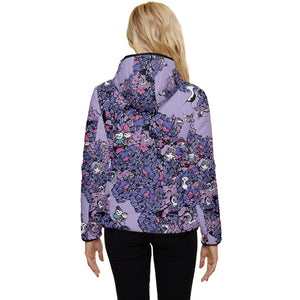 Owls Floral Women's Hooded Quilted Jacket（Purple）