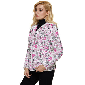 Hong Kong Pattern Women's Hooded Quilted Jacket (Pink)