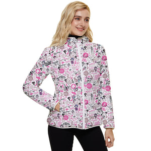 Hong Kong Pattern Women's Hooded Quilted Jacket (Pink)