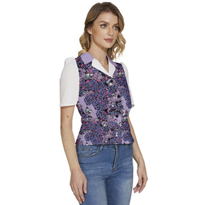 Owls Floral Puffed Short Sleeve Button Up Jacket