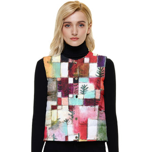 Colorful Squares Women's Short Button Up Puffer Vest