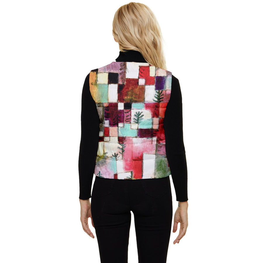 Colorful Squares Women's Short Button Up Puffer Vest