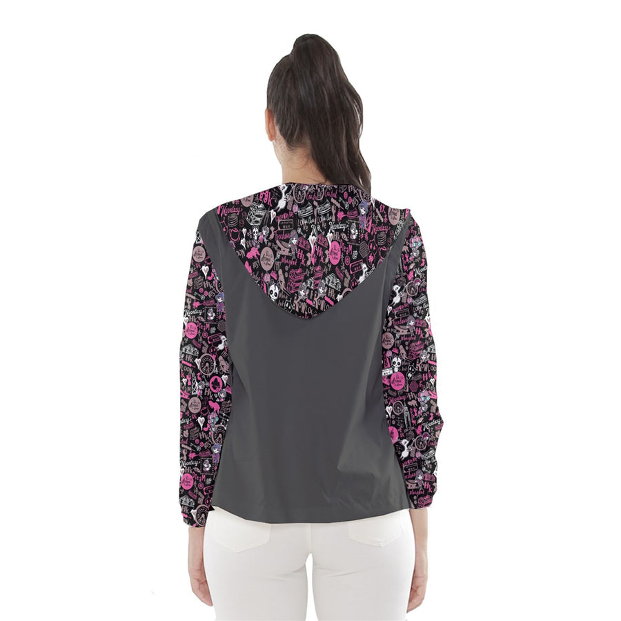 Hong Kong Pattern Women's Hooded Windbreaker (Black)