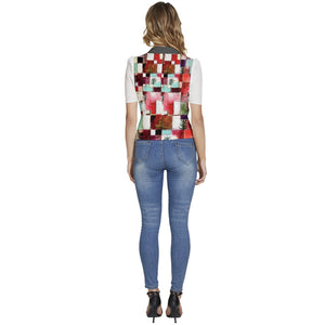 Black and Red Puffed Short Sleeve Button Up Jacket