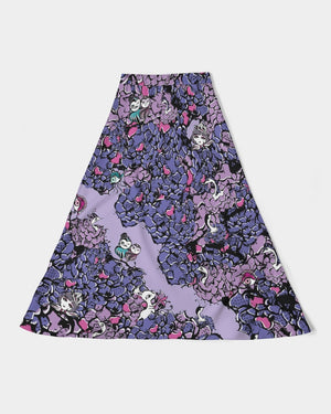 Owls Floral Women's A-Line Midi Skirt (Purple)