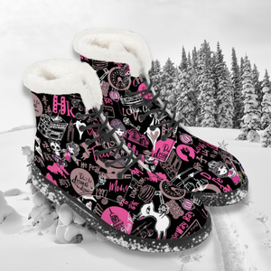 Hong Kong Pattern Faux Fur Synthetic Leather Boot (Black)
