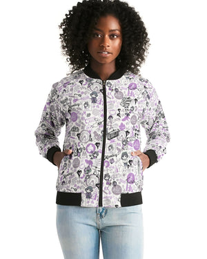 Hong Kong Pattern Women's Bomber Jacket (Lavender | Purple)