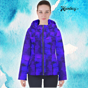 Artistic Women's Hooded Puffer Jacket (Violet Blue)