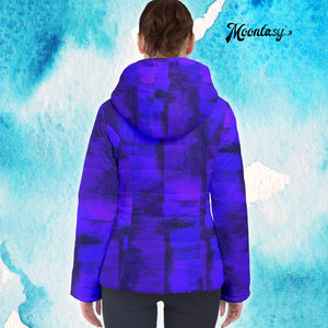 Artistic Women's Hooded Puffer Jacket (Violet Blue)