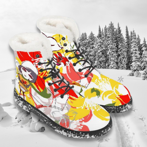 Heroflower Faux Fur Synthetic Leather Boot (Red and Yellow)