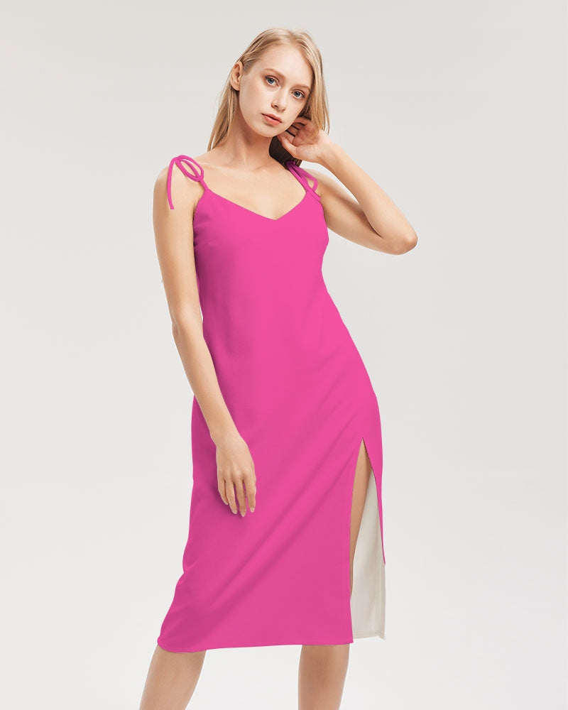 Barbie pink Women's Tie Strap Split Dress - Moontasy Barbie pink Women's Tie Strap Split Dress - Moontasy