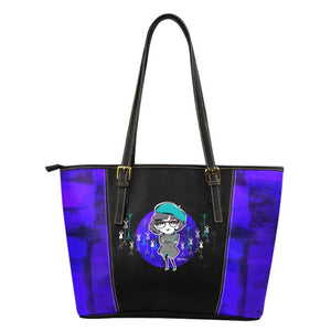 Artistic Violet Blue Leather tote bag (Small/ with charlotte)