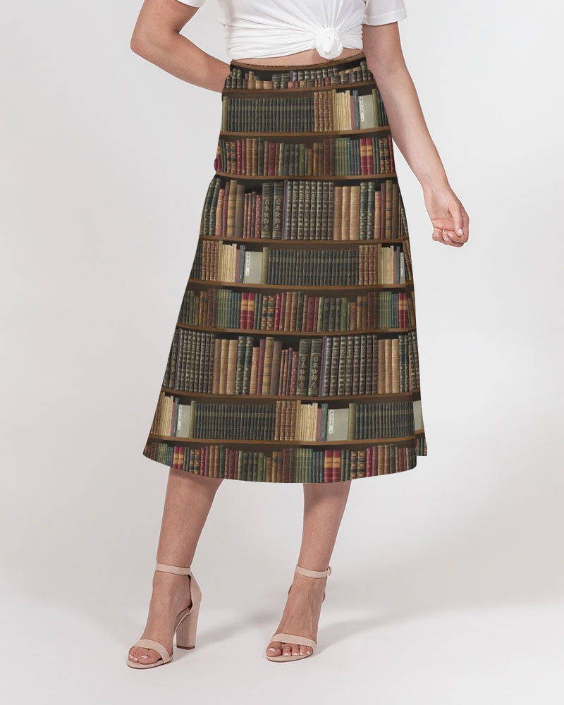 Library Book Lover Women's A-Line Midi Skirt (Brown)