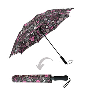 Hong Kong Pattern Semi-Automatic Foldable Umbrella( Black)