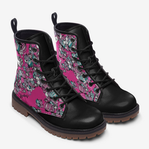 Psychedelic Balloons Vegan Leather boots ( Pink and Black)
