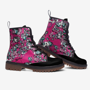 Psychedelic Balloons Vegan Leather boots ( Pink and Black)