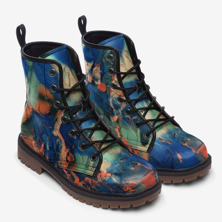 Psychedelic Blue and Orange Vegan Leather Boots