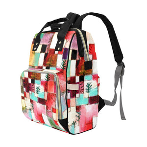 Colorful Squares Multi-Function Backpack/Diaper Bag (Red/Black)