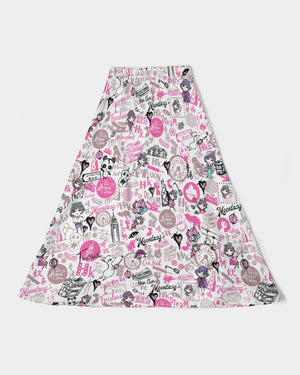 Hong Kong Pattern Women's A-Line Midi Skirt (Pink and White)