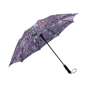 Owls Floral Semi-Automatic Foldable Umbrella (purple)