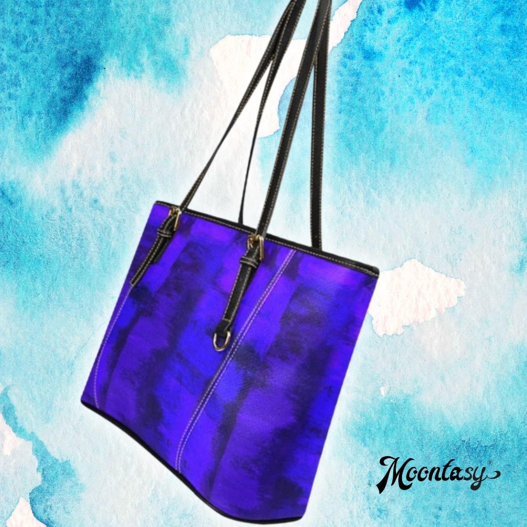 Artistic Violet Blue Faux Leather tote bag (Small)