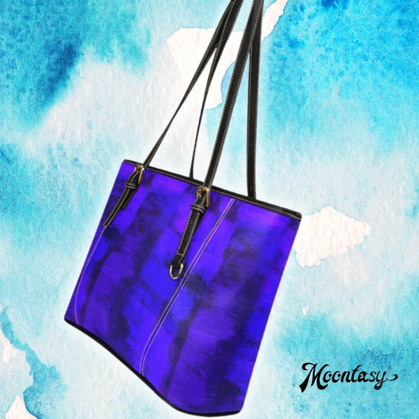 Artistic Violet Blue Faux Leather tote bag (Small)