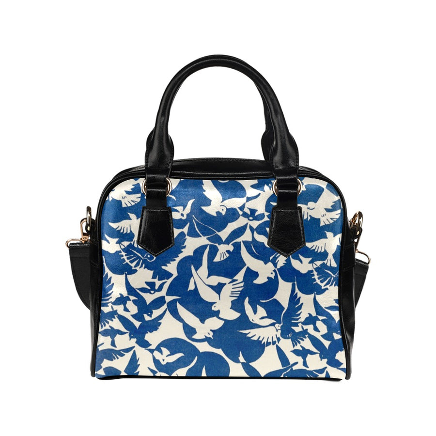 Pigeons Pattern Shoulder Handbag (Blue and Beige)