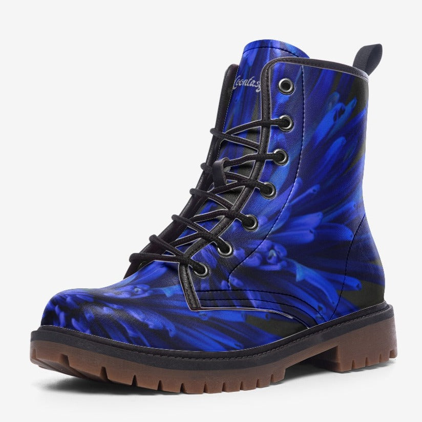 Floral Vegan Leather Boots (Violet Blue and Black)