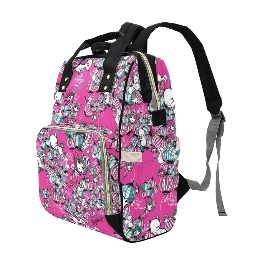 Psychedelic Balloons Multi-Function Diaper Backpack/Diaper Bag (Pink and Black)
