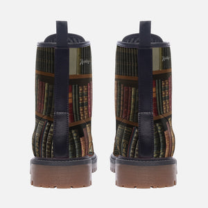 Library Book Lover Vegan Leather Boots (Brown)