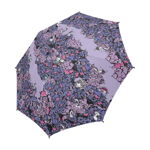 Owls Floral Semi-Automatic Foldable Umbrella (purple)