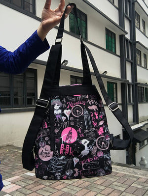 Hong Kong Pattern Center Zip Backpack (Black)