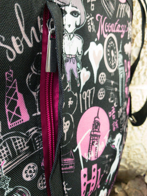 Hong Kong Pattern Center Zip Backpack (Black)