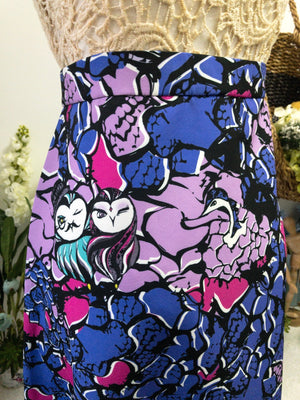 Owls Floral Women's A-Line Midi Skirt (Purple)