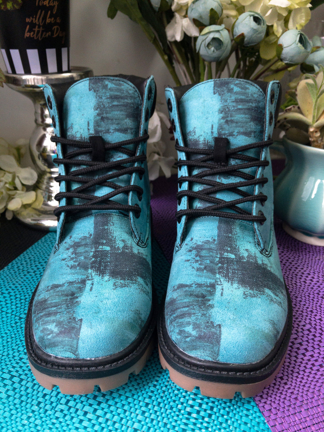 Artistic Blue Vegan Leather boots