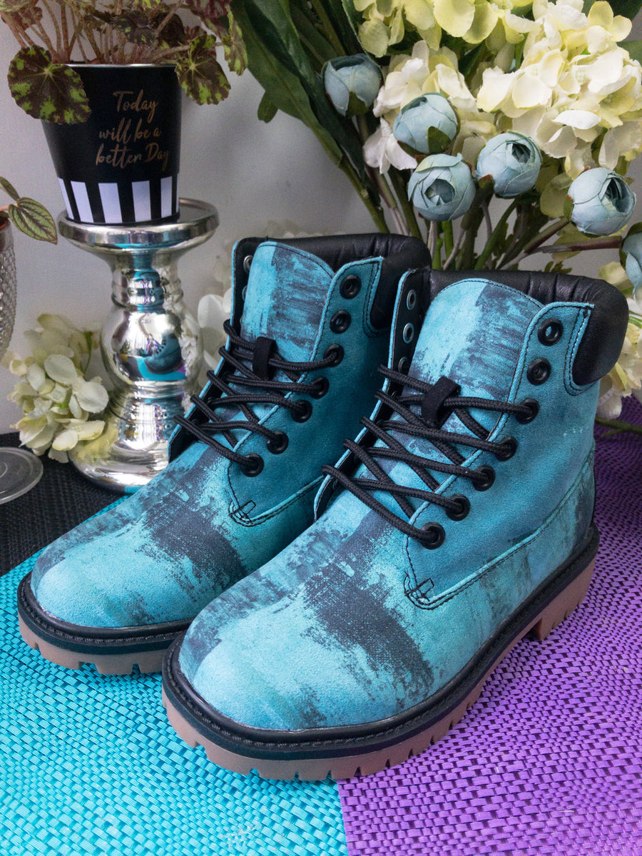 Artistic Blue Vegan Leather boots
