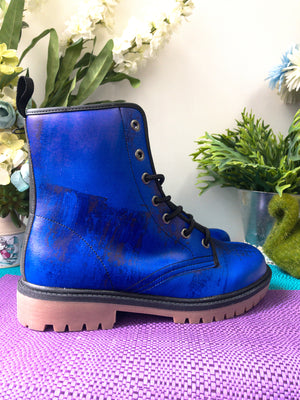 Artistic Faux Leather Lightweight boots (Violet Blue)