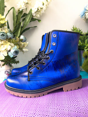 Artistic Faux Leather Lightweight boots (Violet Blue)