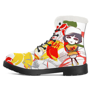 Heroflower Faux Fur Synthetic Leather Boot (Red and Yellow)