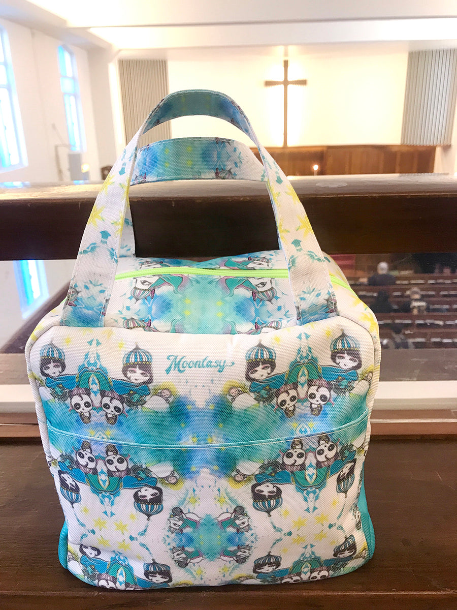 God is Love Fancy Boxy Hand Bag  (Green and Blue)