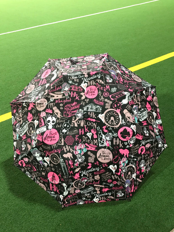 Hong Kong Pattern Semi-Automatic Foldable Umbrella( Black)