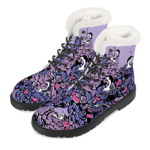 Rosebird Floral Faux Fur Synthetic Leather Boot (Violet)