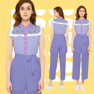 Classic France Women's Frill Top Jumpsuit (Purple)