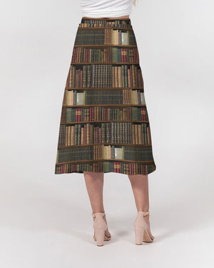Library Book Lover Women's A-Line Midi Skirt (Brown)