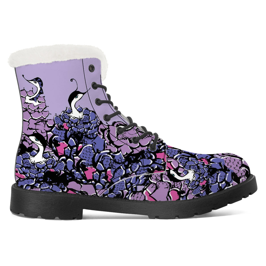 Rosebird Floral Faux Fur Synthetic Leather Boot (Violet)