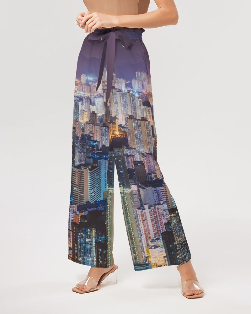 Hong Kong Night View Women's High-Rise Wide Leg Pants