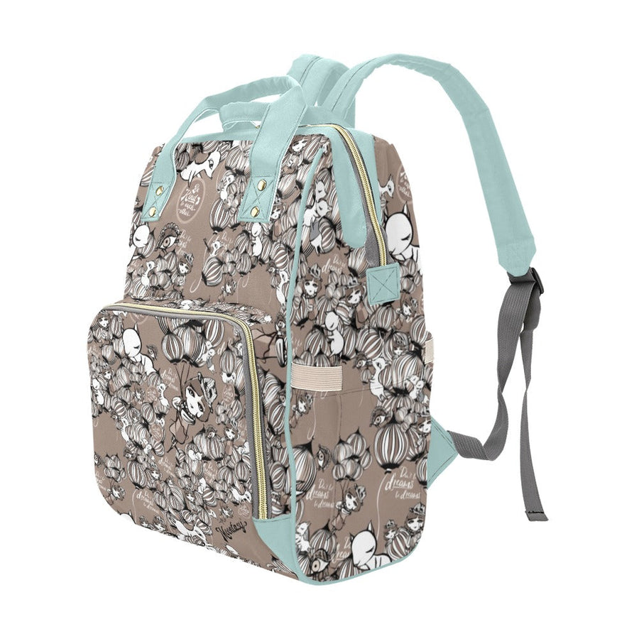 Psychedelic Balloons Multi-Function Backpack/Diaper Bag (Brown/Mint)